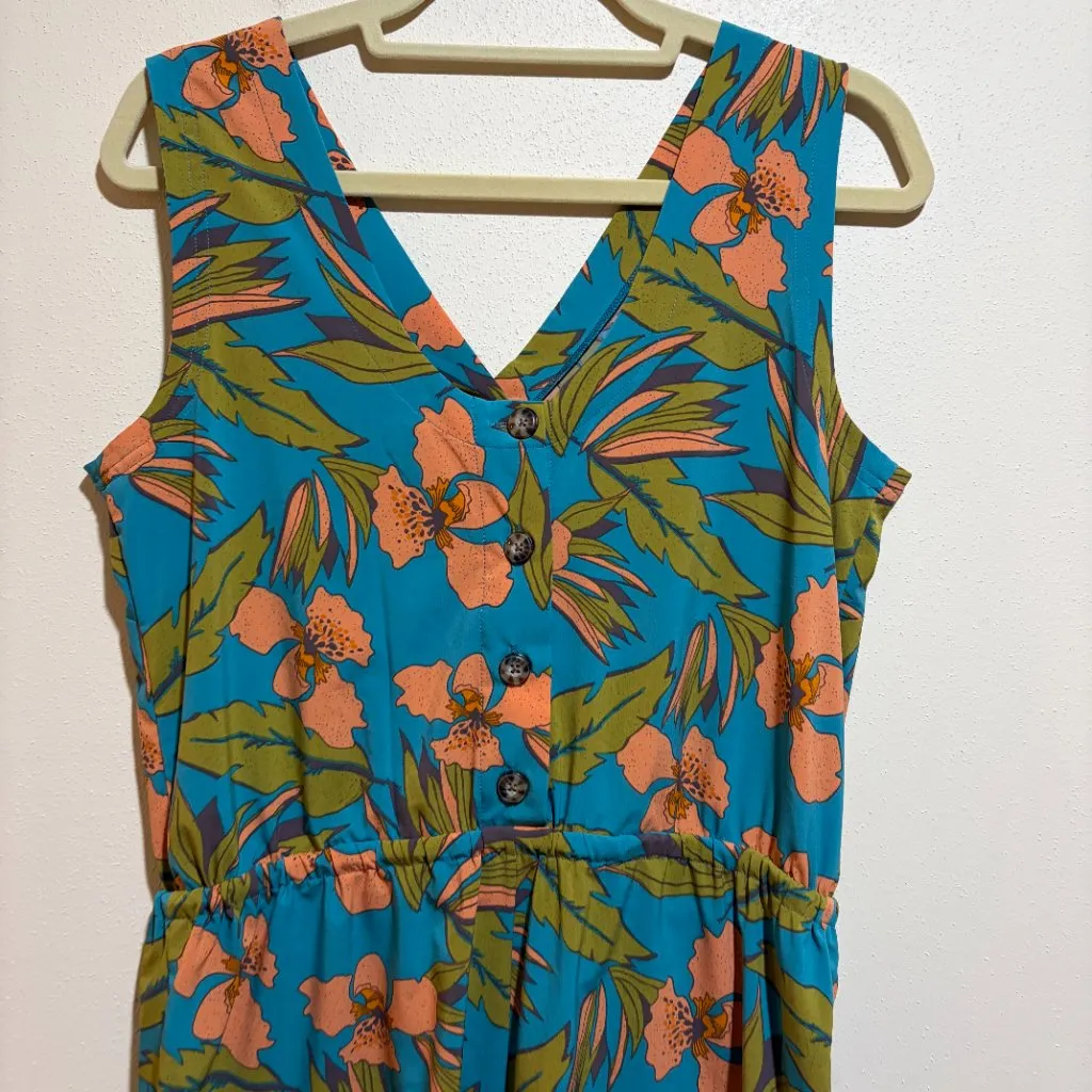 Toad & Co Sunkissed Liv Romper Curacao Aloha Print Blue Size M - Image 9