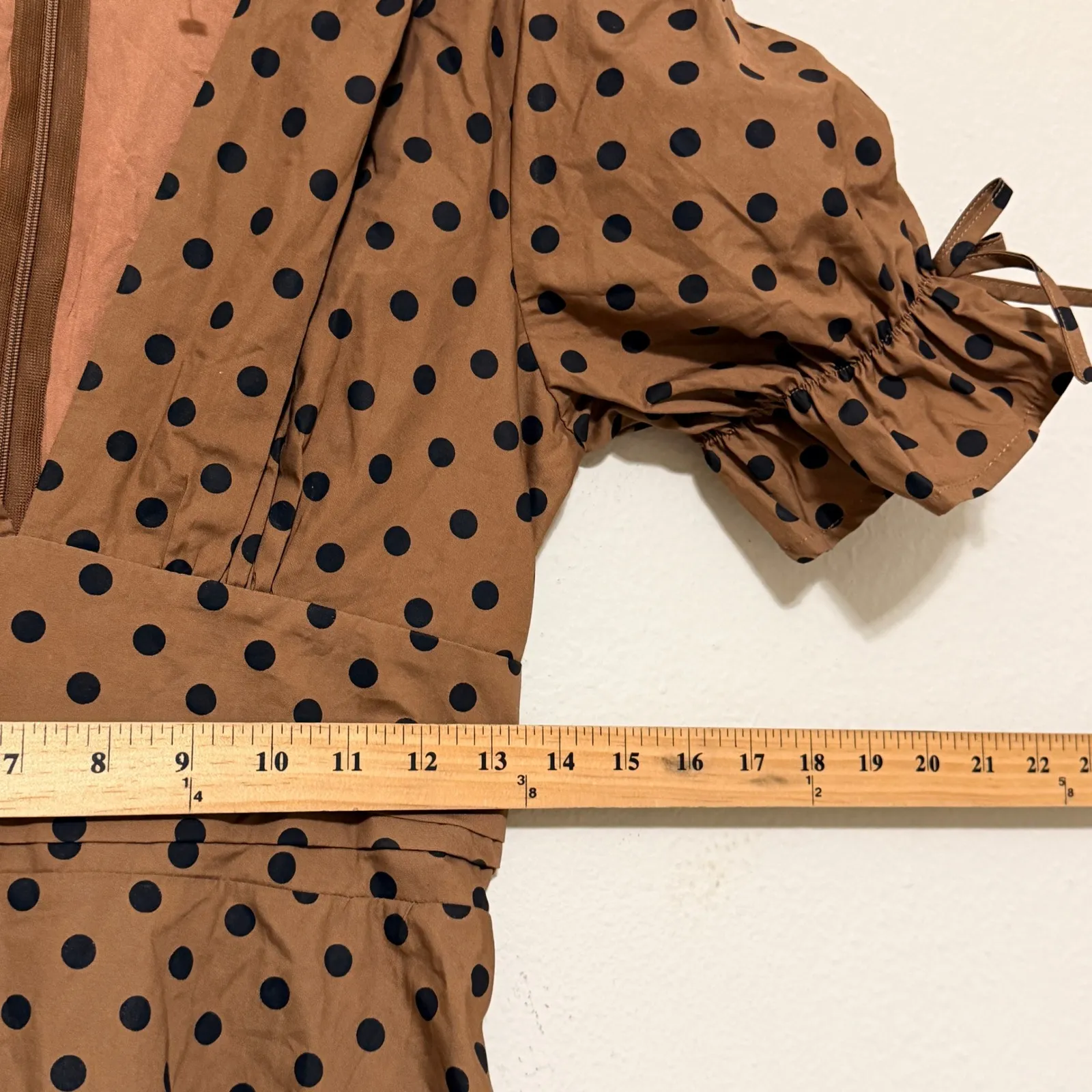 Petal & Pup Polka Dot Midi Dress Brown Pinup Retro Size Small - Image 11