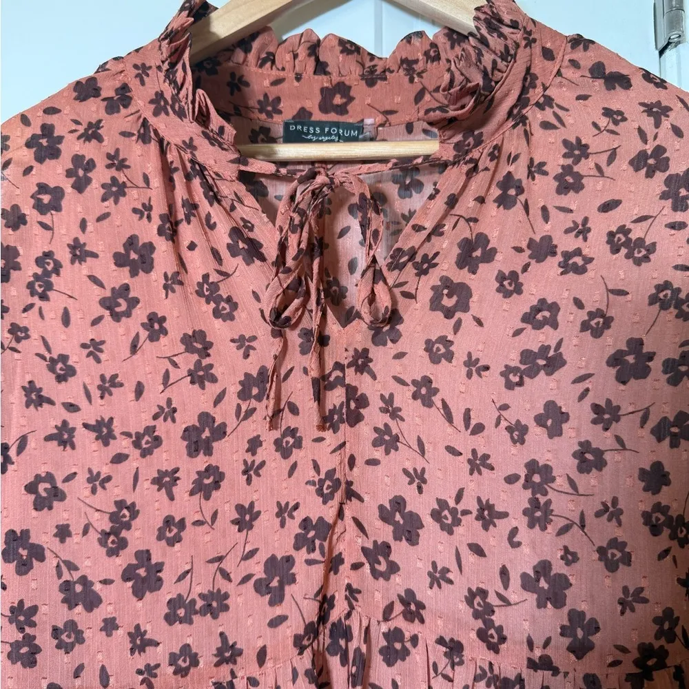 Dress Forum Los Angeles Dress Size M Orange Rust Baby Doll Boho‎ Floral Tiered - Image 2