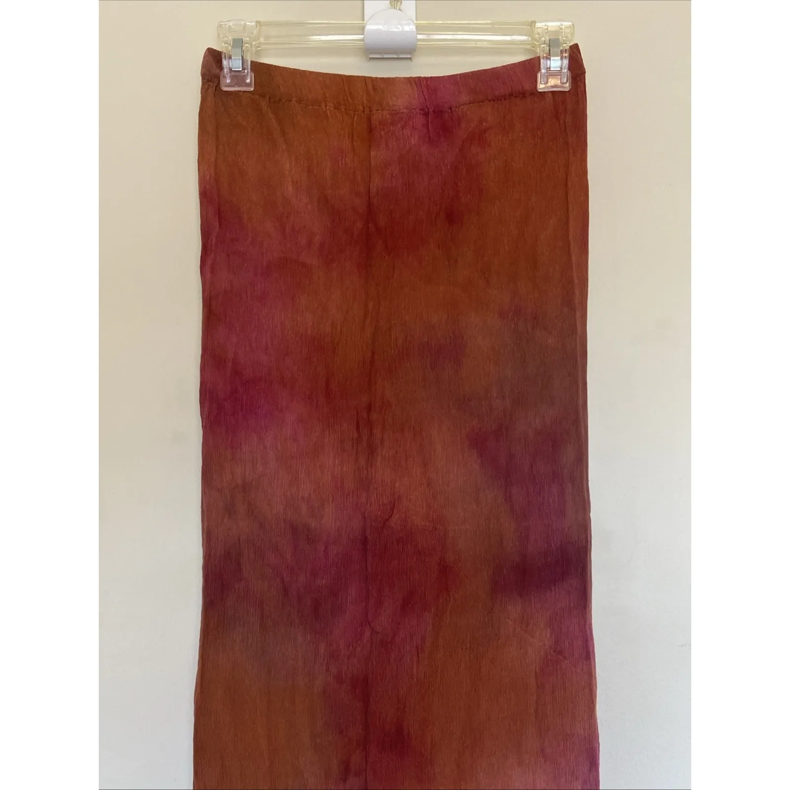 Vintage VTG Two Heads Studios Tie Dye 100% Silk Crinkle Maxi Skirt USA‎ Medium - Image 2