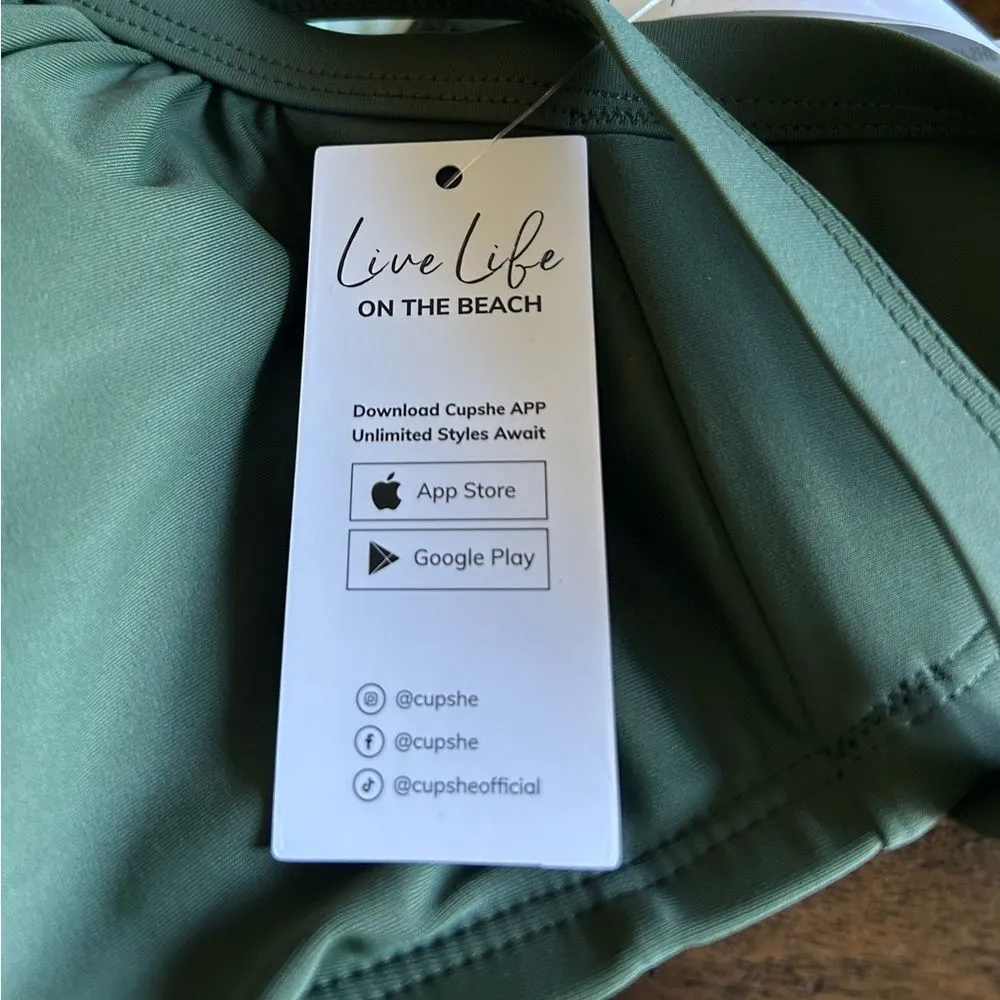 CUPSHE Army Green Bikini High Waisted Wrapped Front Knotted Bottom Size 3X NEW - Image 11