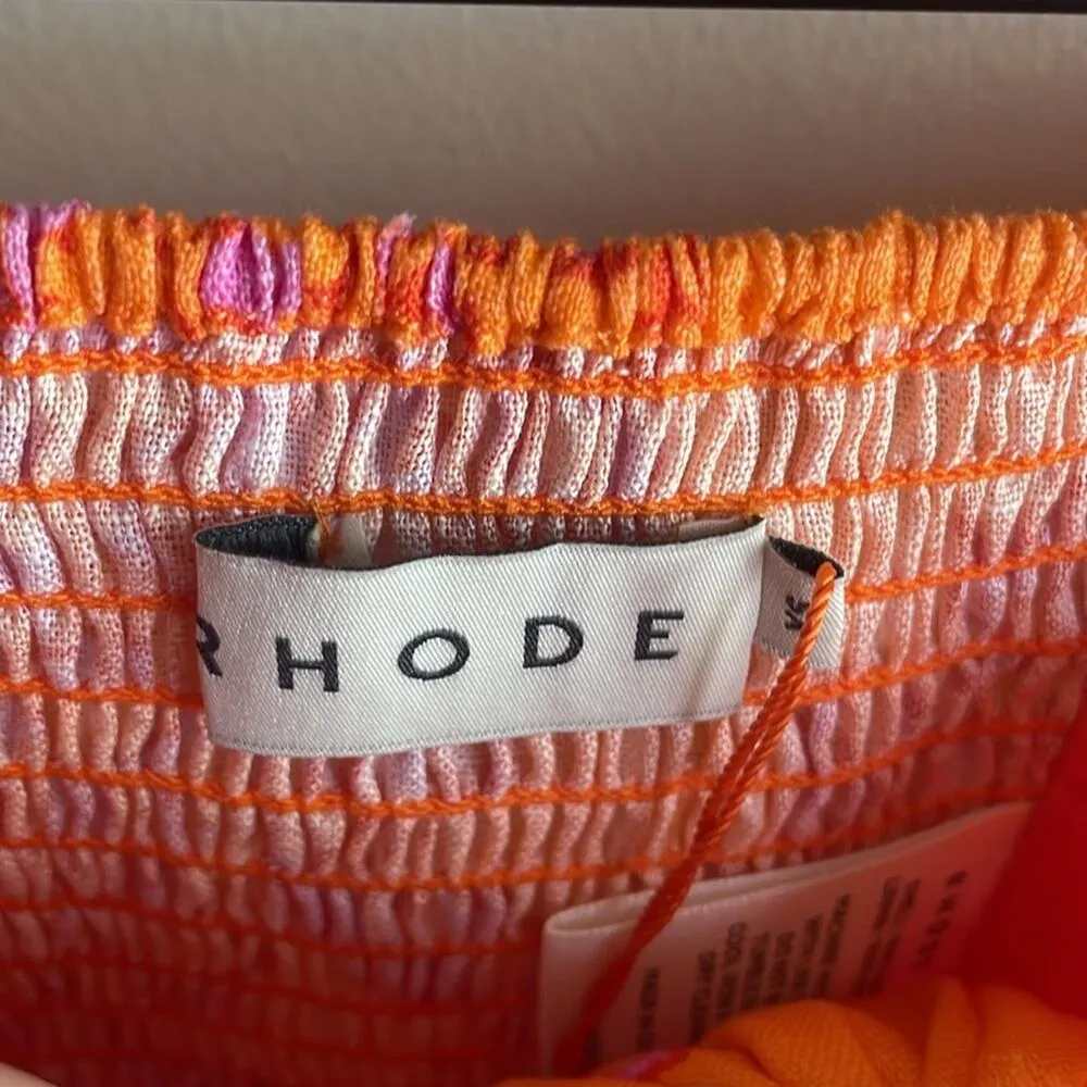 RHODE Toni Printed Twist Bandeau Top Coral Reef Grande Orange Size XS - Image 12