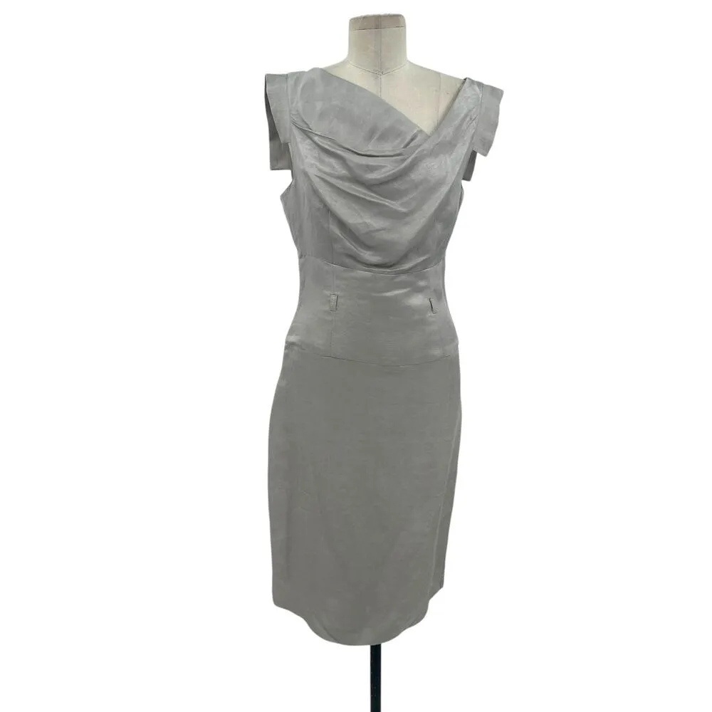 Black Halo Jackie O‎ Sheath Dress Pencil Straight Sleeveless Beige Gray Size 6 - Image 3