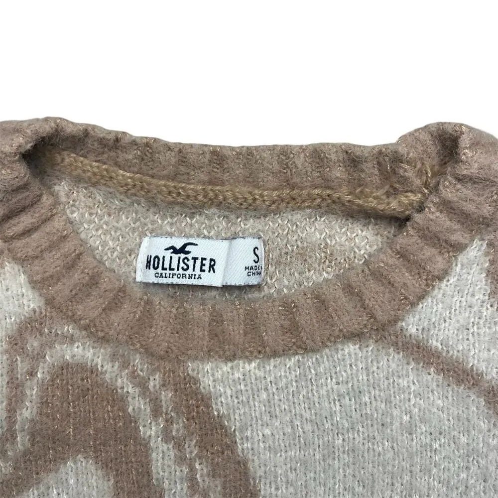 Hollister Tan Cream Swirl Knot Fuzzy Cropped Sweater Fall Winter Size Small - Image 2
