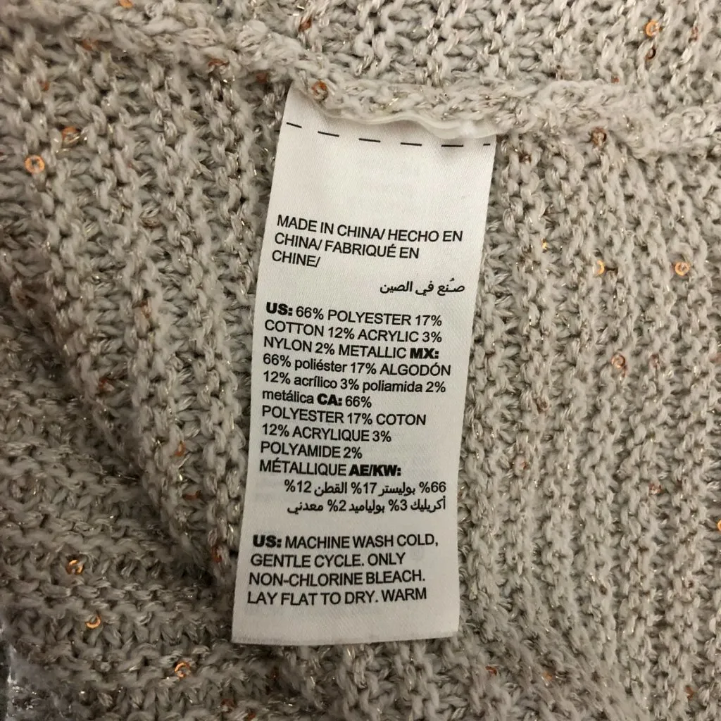 Chicos Womens Sweater Chunky Knit Metallic Pullover Beige Gold Size 2 US L - Image 4