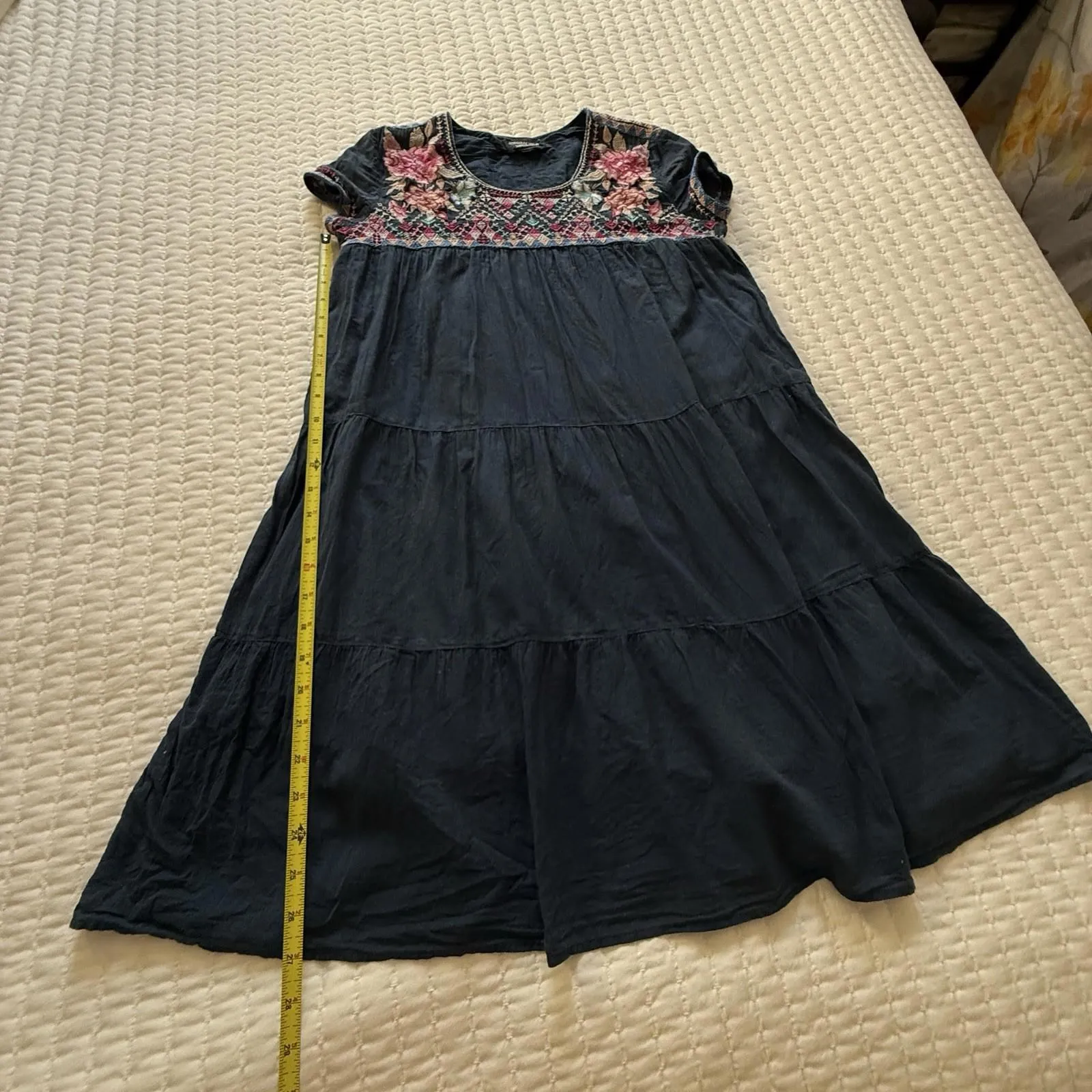 Johnny Was Alma Floral Embroidered Tiered Tunic Dress Sz XS Extra Small - Image 5