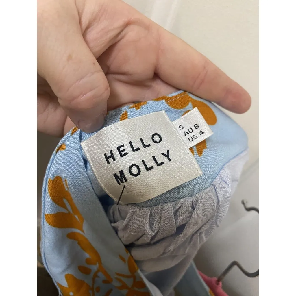 Hello Molly Leave Me Loving You Dress Womens Small Blue Floral Halter Midi - Image 4