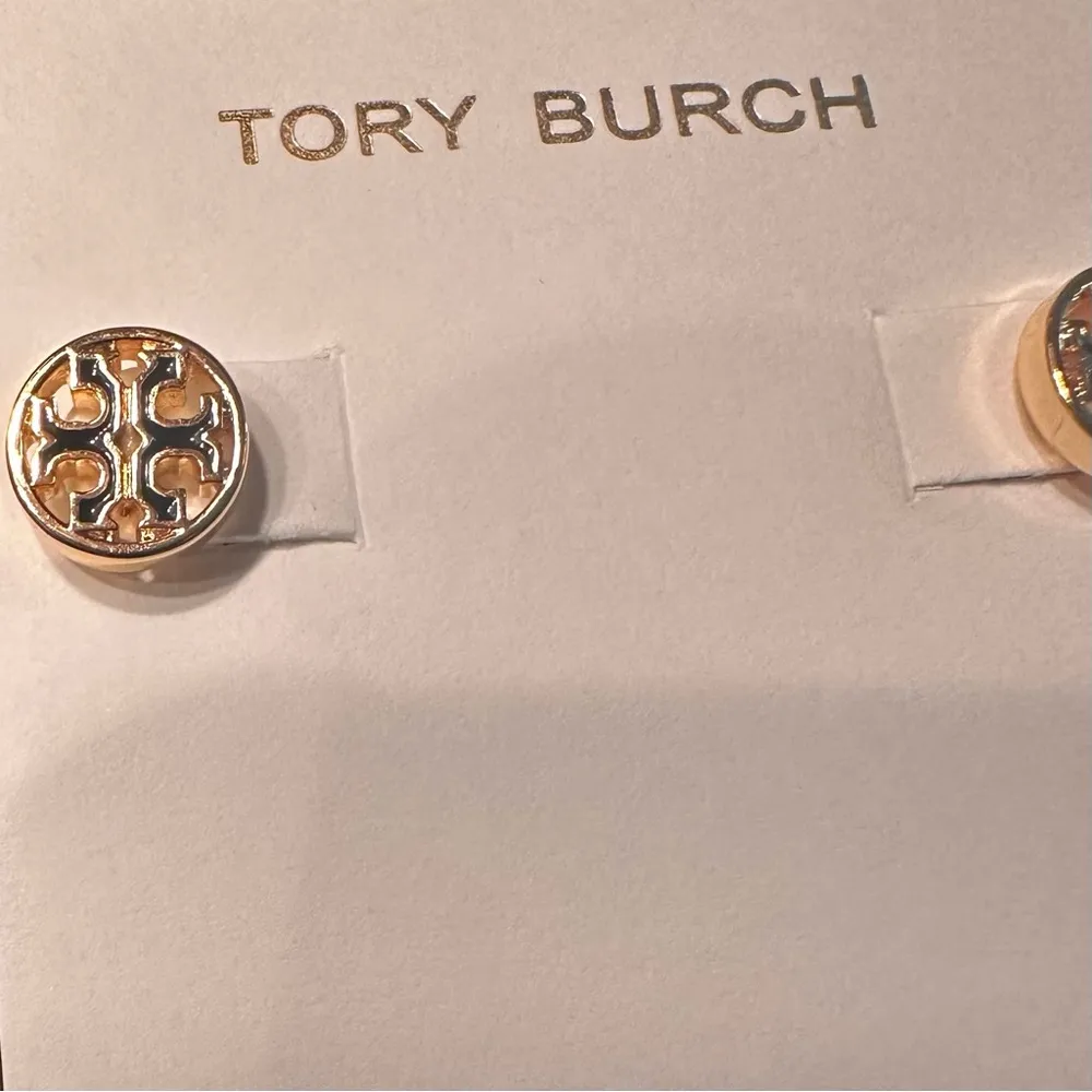 NWOT TORY BURCH Miller Silver with Black Logo Circle Stud Earrings - Image 6