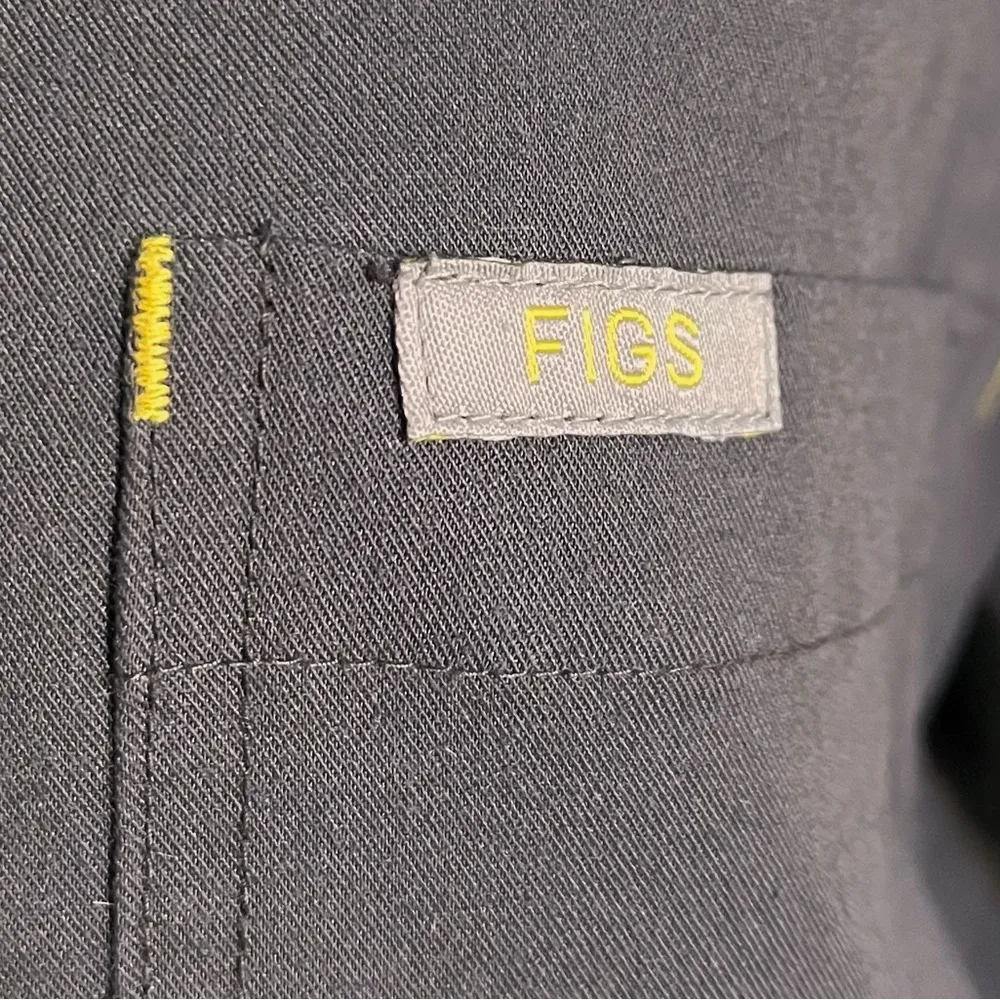 Figs • Grey with Yellow Stitching Catarina Scrubs Top - Image 4