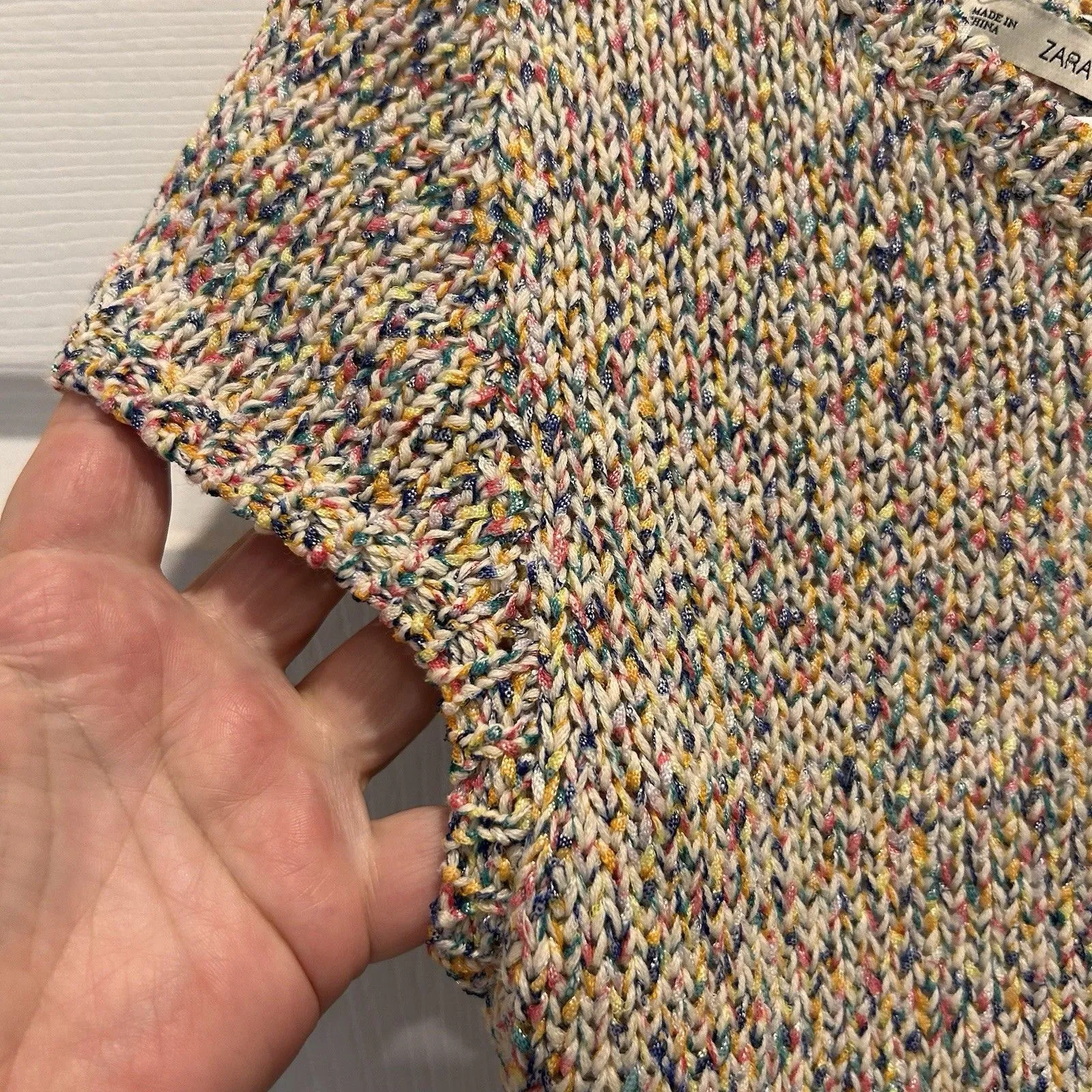 Zara Knit Fun Multicolored Short Sleeve Backless Pullover‎ Sweater Top Small Pink - Image 2