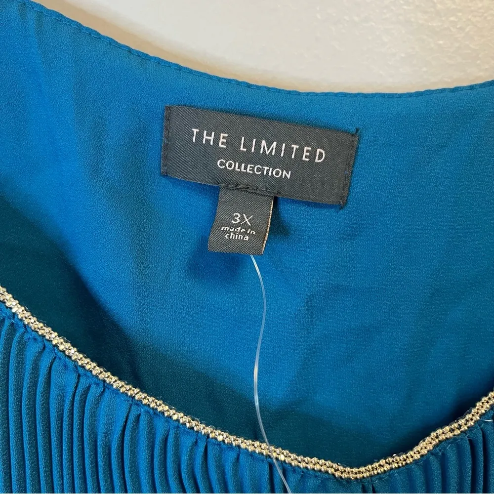 The Limited Tank Mykonos Blue Bejeweled Neckline Adjustable Strap Pleated 3X NWT - Image 3