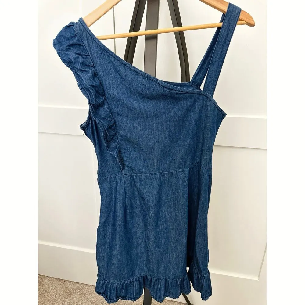 Denim Ruffle One Shoulder Dress 
BDG Urban Outfitters Size Medium Cotton Western - Image 4