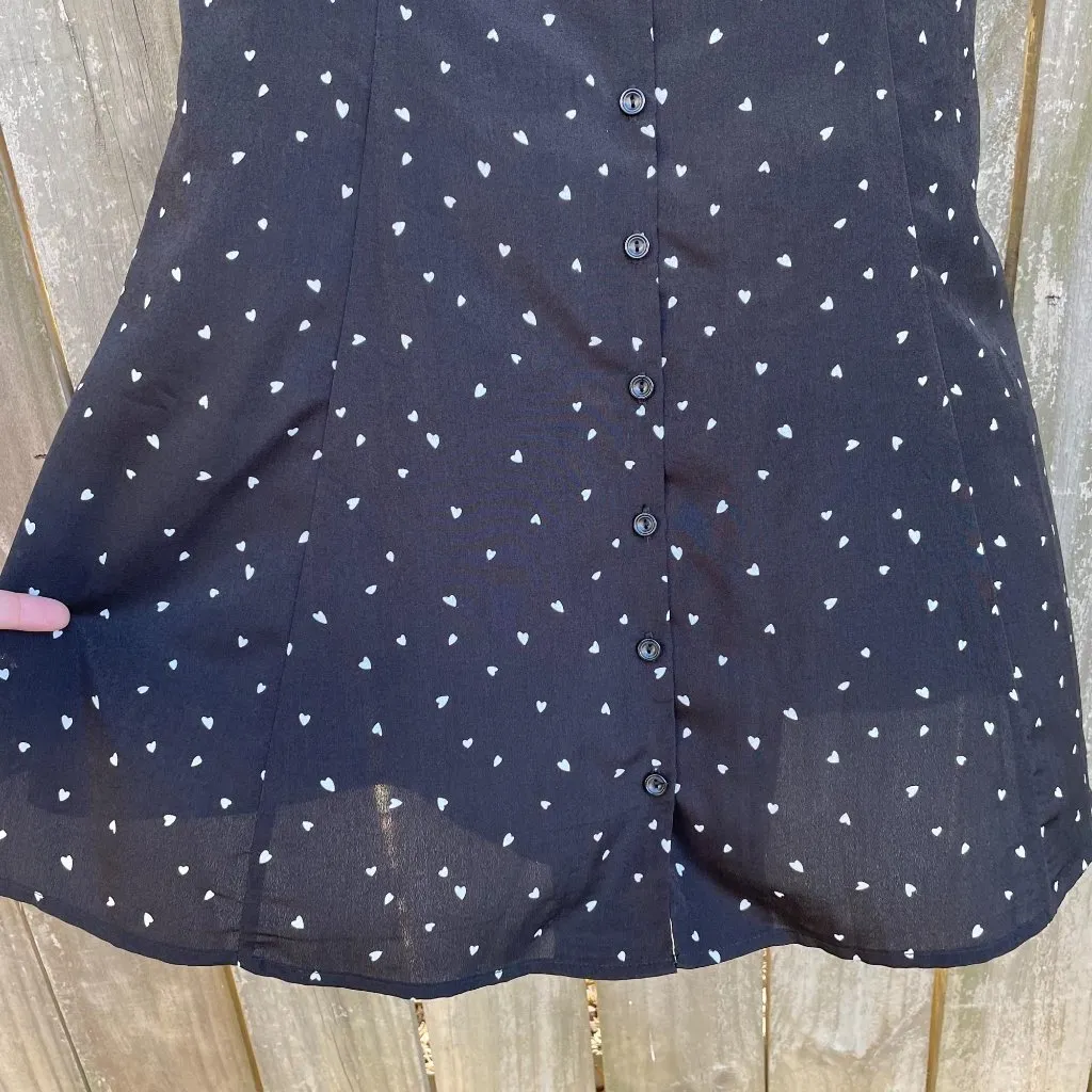 Sugarlips Rockaway Heart Mini Dress Size Small Black Button Front V-neck New - Image 4