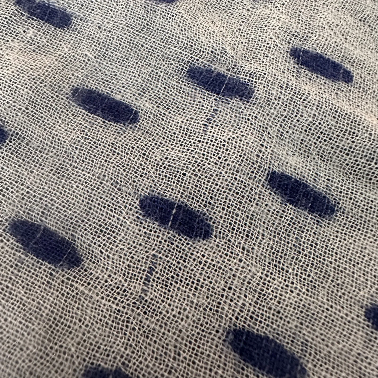 Massimo Dutti Wool Scarf Cream Navy Blue Dot Pattern Frayed Lightweight Women - Image 7