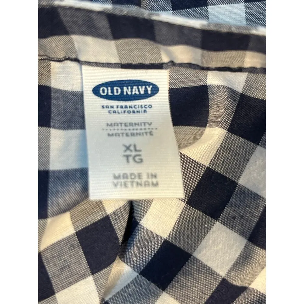 Old Navy Dress Maternity XL Navy Gingham Capped Ruffled Sleeves Tie Belt NWT Blue Size undefined - Image 7