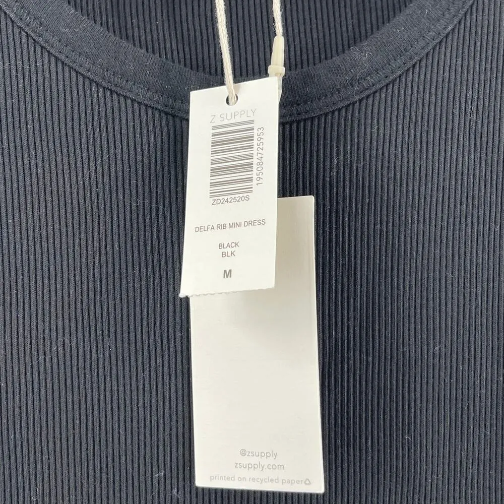 Z SUPPLY Dress Size Medium NWT Delfa Rib Mini Black Ribbed Thick Stretch Basic - Image 8