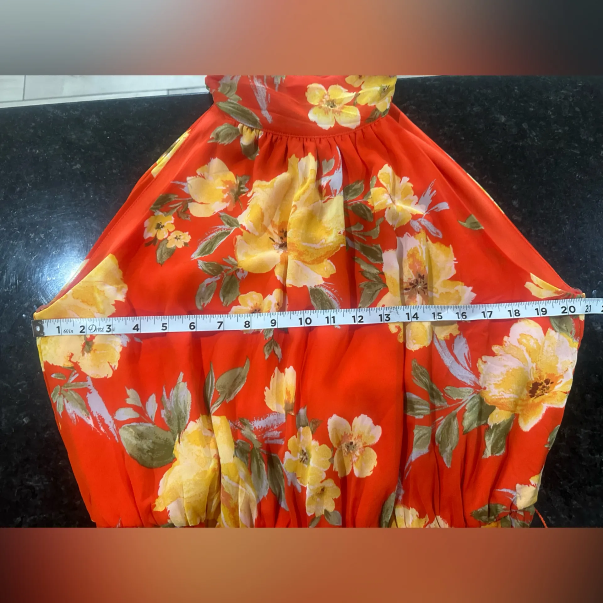 Floral Halter Maxi Dress Orange Yellow Sz 18/20W Hawaii Garden Plus - Image 5