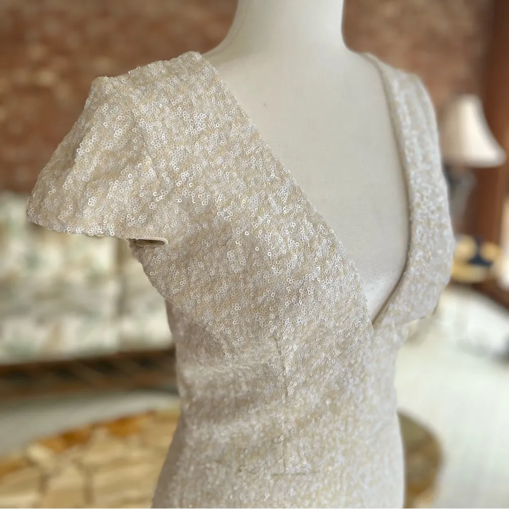 Dress The Population Dress Zoe Sequin Bodycon White Cream Mini 2 Cocktail Low V - Image 13