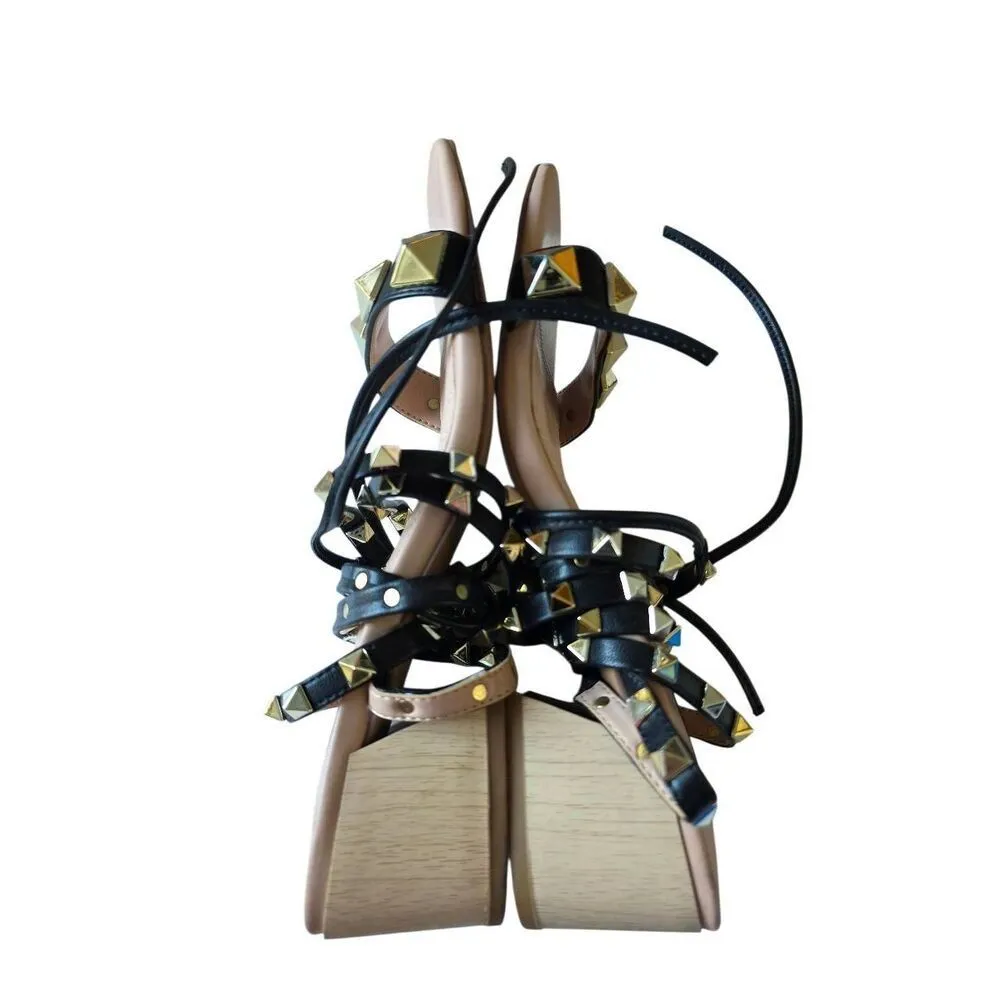 Steven New York Byrin Heeled Sandal Size 6 Black Wraparound Block Heel Studded - Image 8