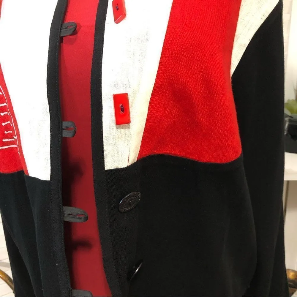 Vintage 80s 90s Color Block linen Blazer black red white Nautical theme sz S - Image 4