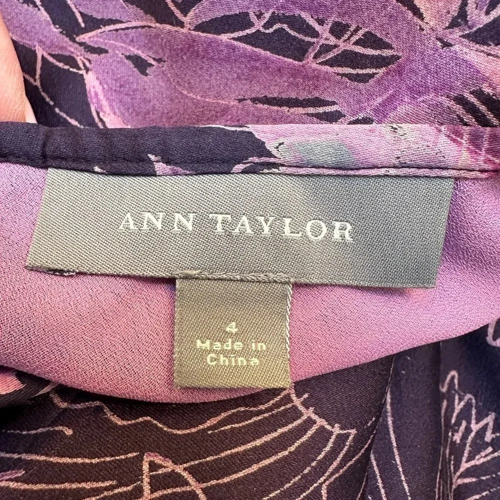 Ann Taylor | Purple Floral 100% Silk A-Line Pink Lined Skirt Size 4 Small S - Image 8