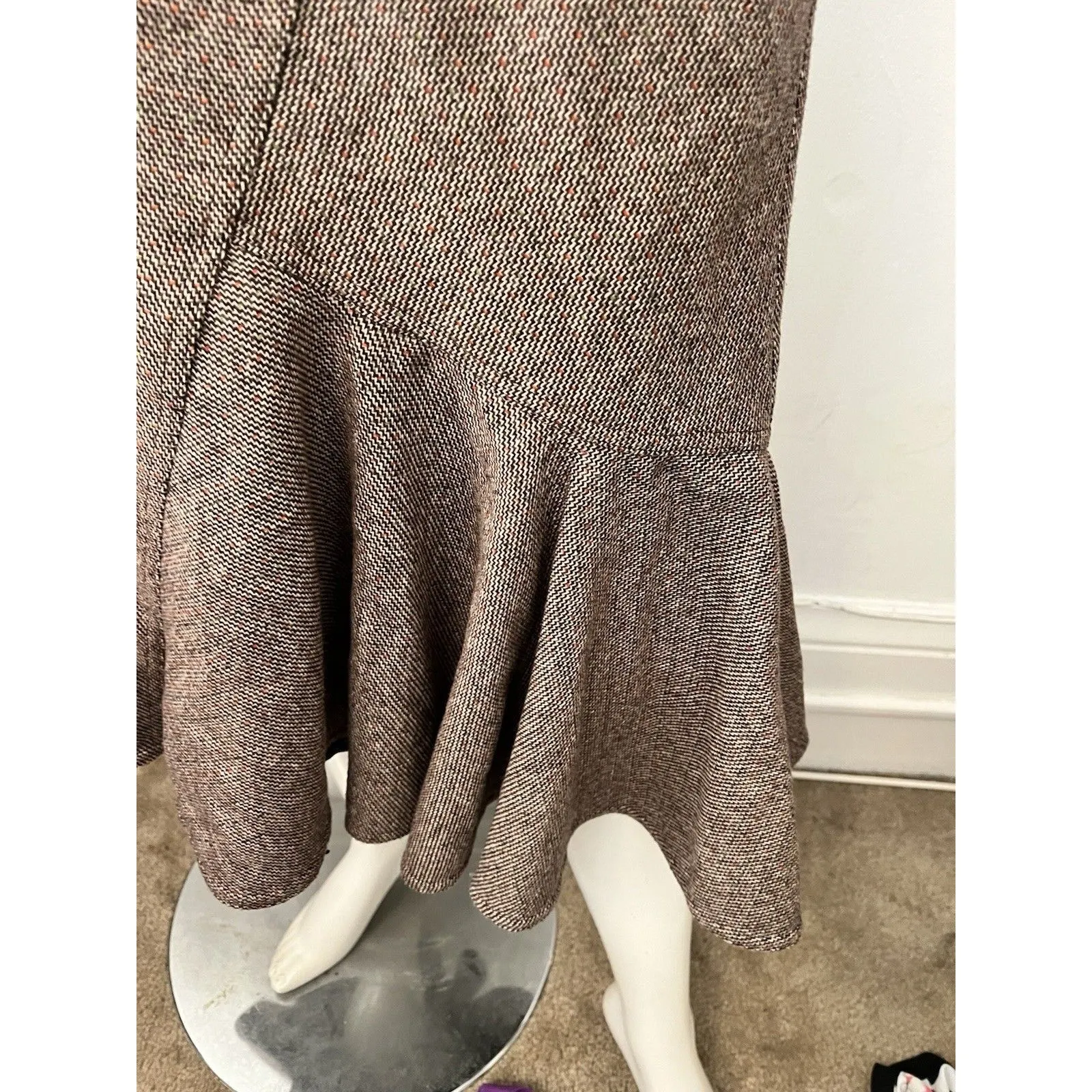 Vintage 90s Necessary Objects brown Chevron pleated flared A Line Midi Skirt Med - Image 2