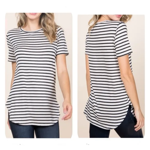 a.gain  Oatmeal Black Stripe Tunic Tee XL 2X 3X - Image 2