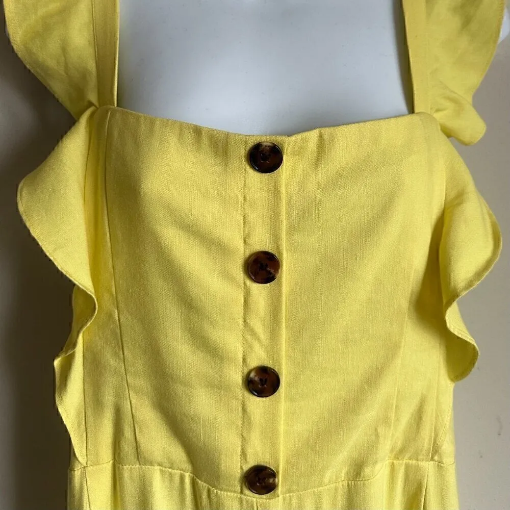 EUC Gianni Bini Square Neck Ruffled Linen Blend Crop Jumper in Yellow - Size 10 - Image 6