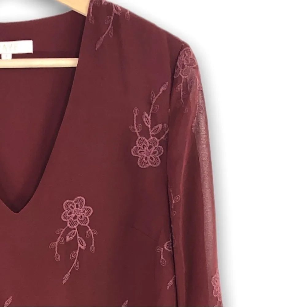 WAYF - Maroon Floral Embroidered Dress - S - Image 4