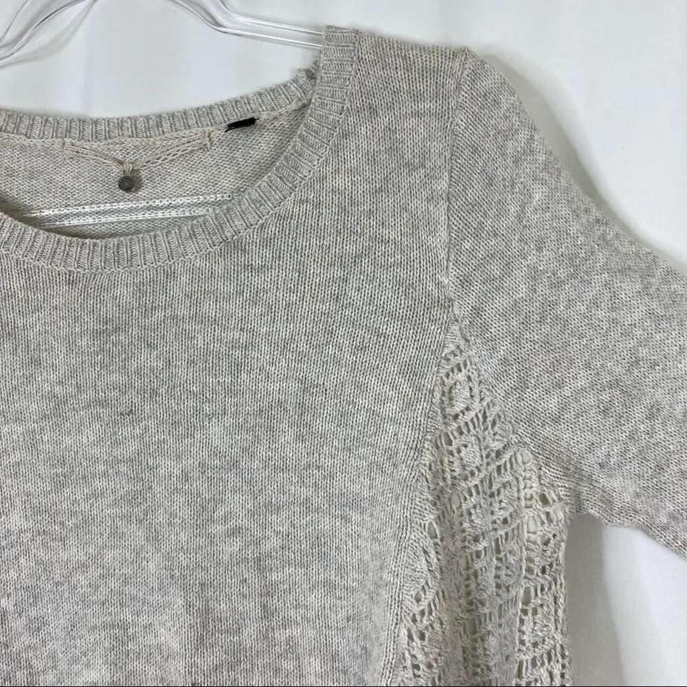 3/$30 Anthro Knitted & Knotted | Beige Knit Sweater Long Sleeve Crochet Panels - Image 2