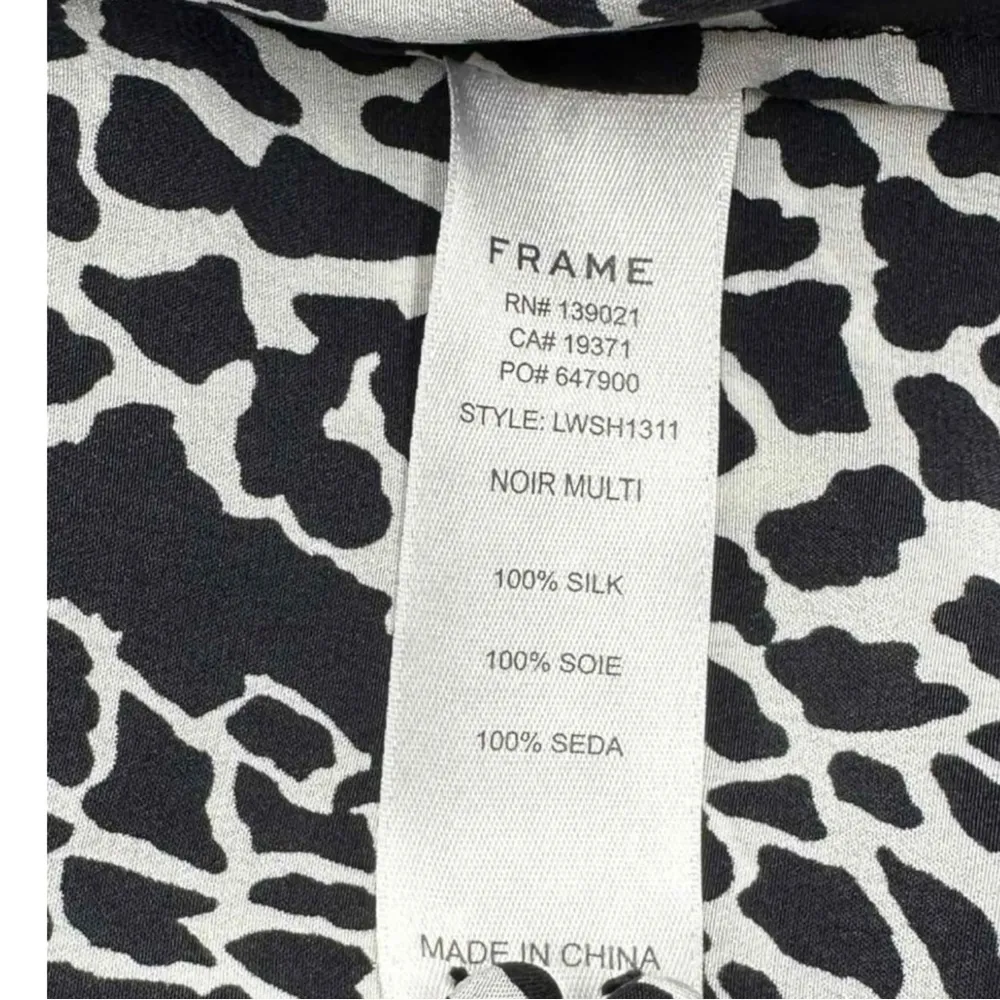 FRAME Black Animal Print Silk Button-Down Shirt Size XS - Image 6