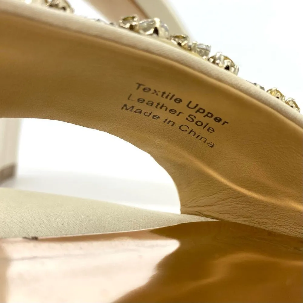 Badgley Mischka Women's Barby Ivory Satin Jeweled Heels New - Image 14