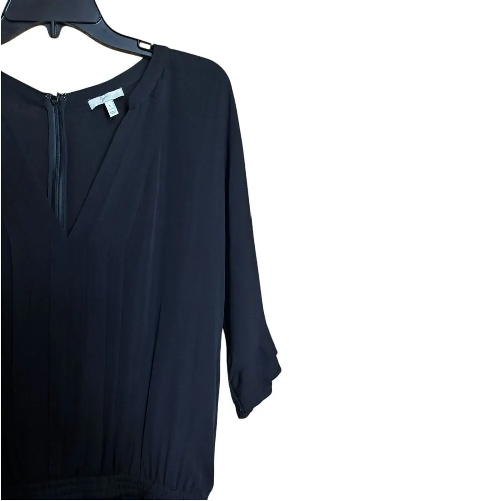 Joie Benoite Romper Womens Small Black Caviar Silk Smocked Waist Back Zipper - Image 3