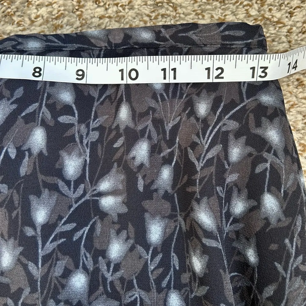 Norton Mcnaughton 🦋  Vintage Black Grey Floral Maxi Skirt 90s Medium Leg Slit - Image 5