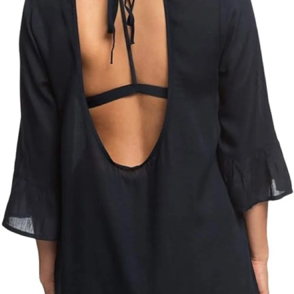 Roxy Goldy Soul Long Sleeve Black Swim Coverup with Lace Detail Open Back Boho - Image 4