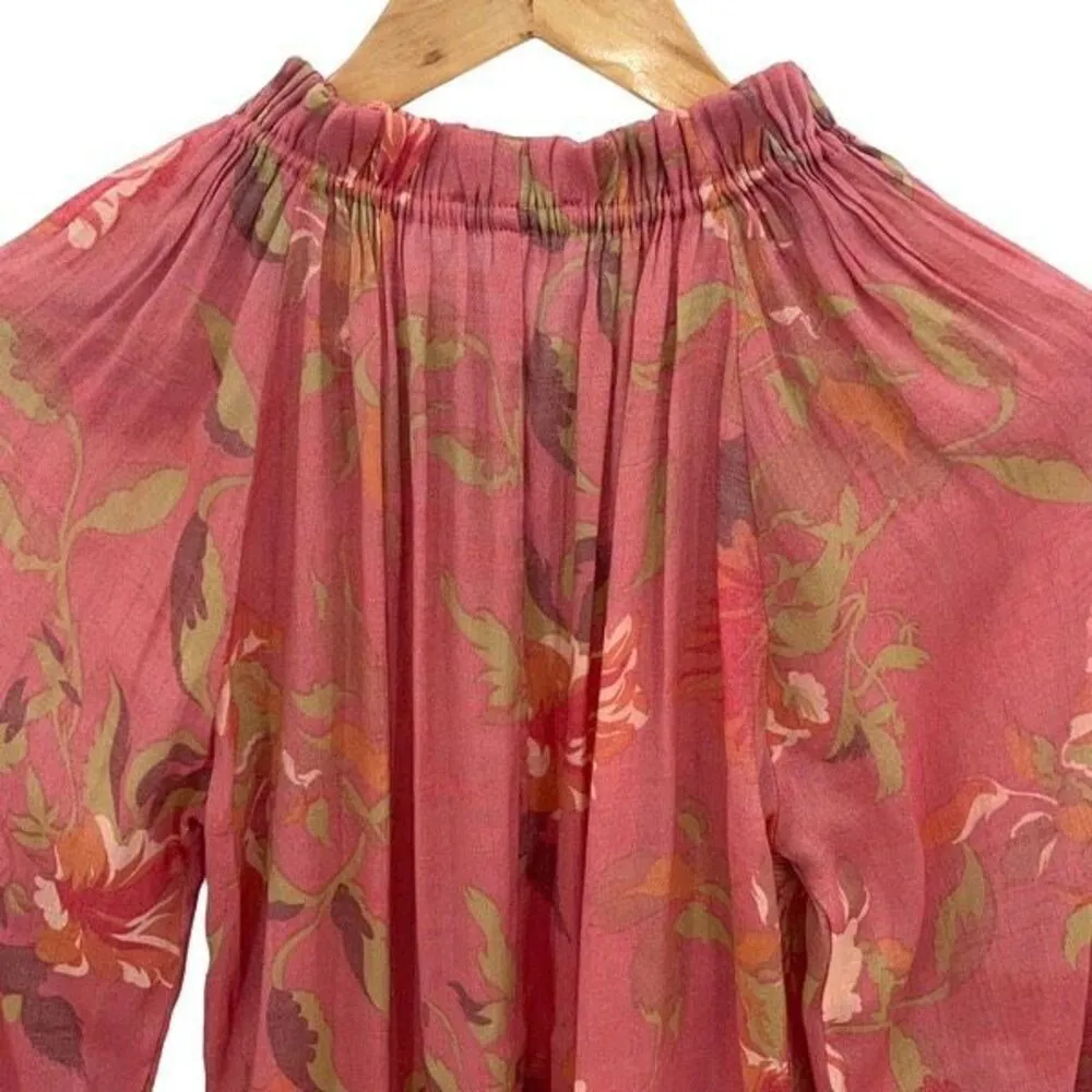 Harve Benard Womens Floral 3/4 Sleeve Tie Neck Soft Texture Blouse Coral Medium - Image 4