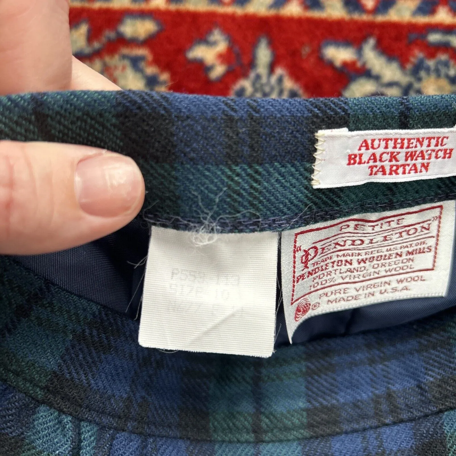 VNTG Pendleton Wool 2-Piece Blazer Suit Skirt Set Green Navy Plaid Petite 10/12 - Image 12