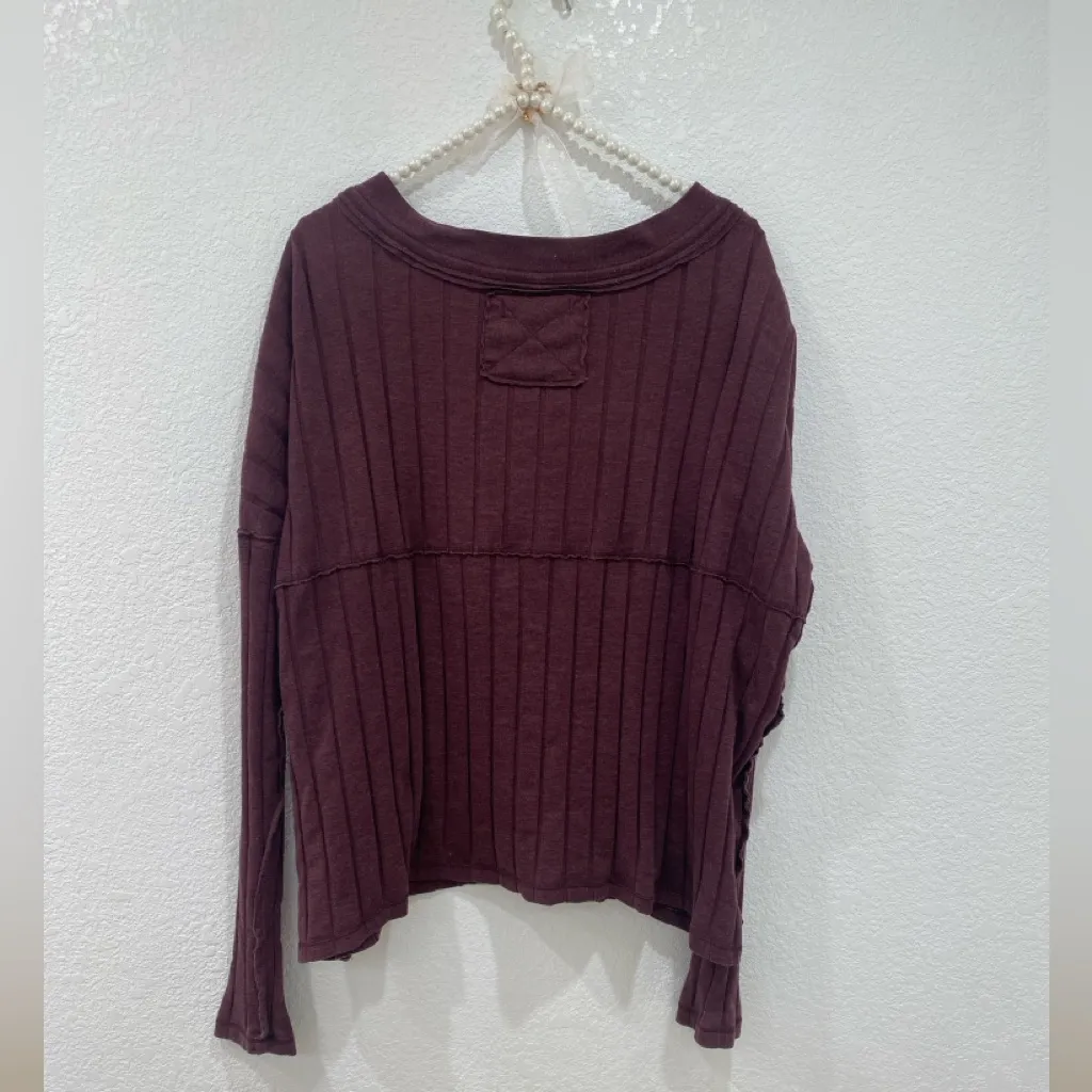 Free people We the free Henley ribbed long sleeve shirt burgundy size M - Image 5