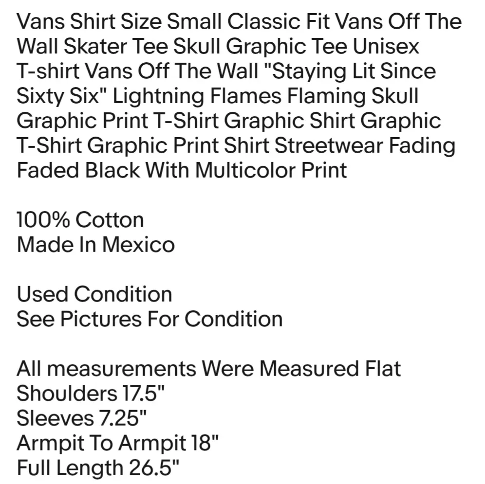 Shirt Size Small Classic Fit Vans Off The Wall Skater Tee Skull Graphic Tee Unisex T-shirt - Image 2