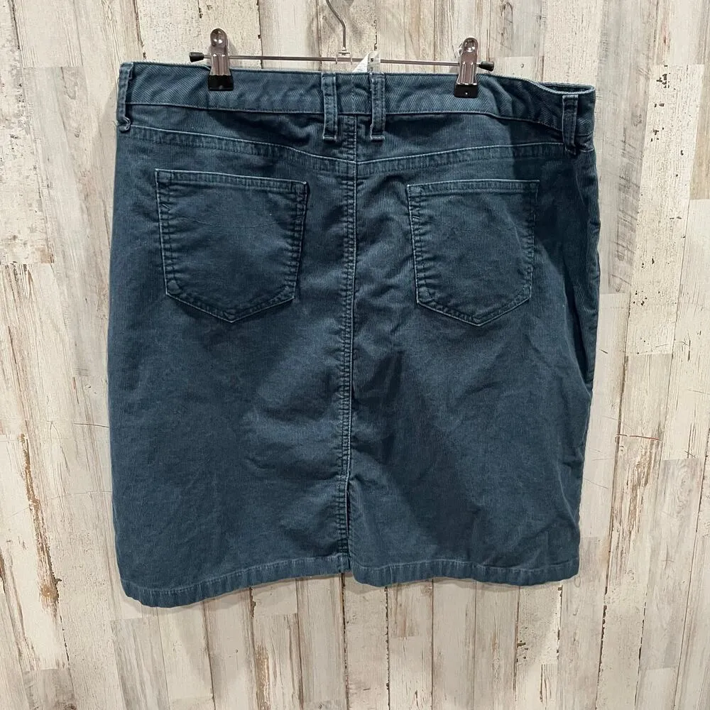 LL Bean Blue Corduroy Knee Length Skirt Slit Modest Womens Size 16 - Image 2