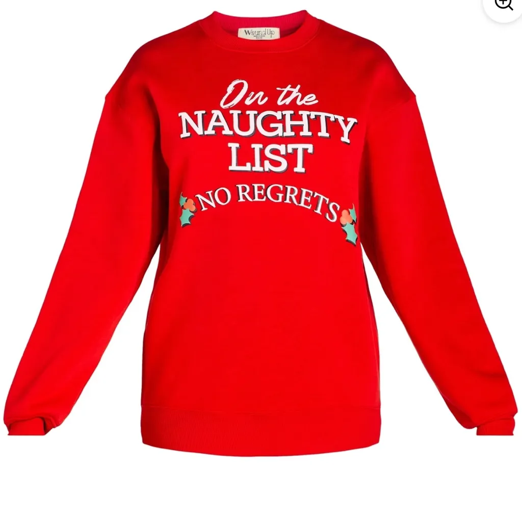 Women’s Christmas Naughty List Graphic Pullover Sweatshirt Long Sleeves, Sz XXS - Image 1