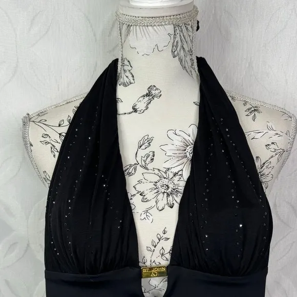 ST. JOHN Swimwear Black Halter Padded Sequins One Piece Swimsuit‎ Size 4 NWT - Image 4