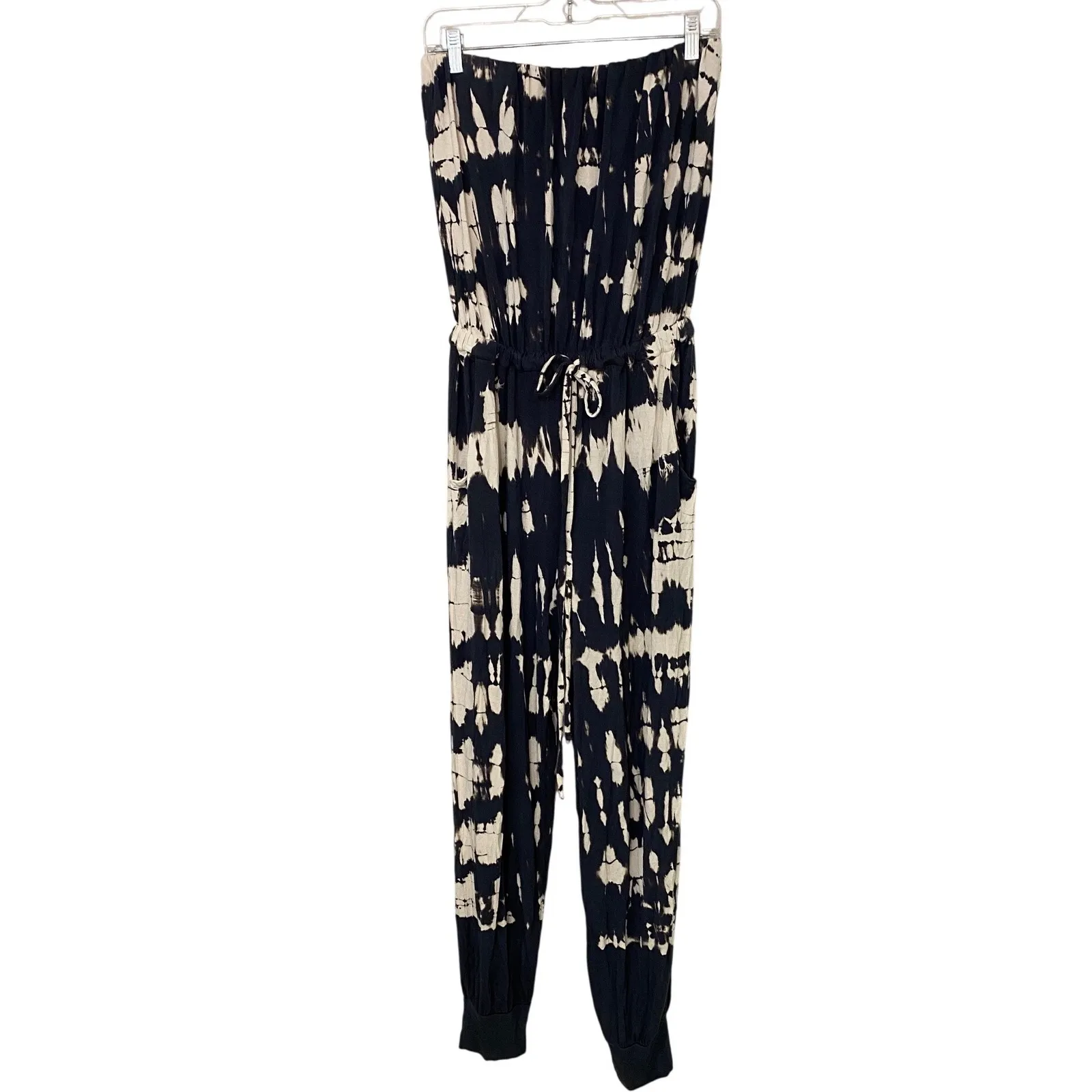 Young Fabulous & Broke Tie Dye Strapless Jumpsuit Jogger Pants Black White S - Image 3