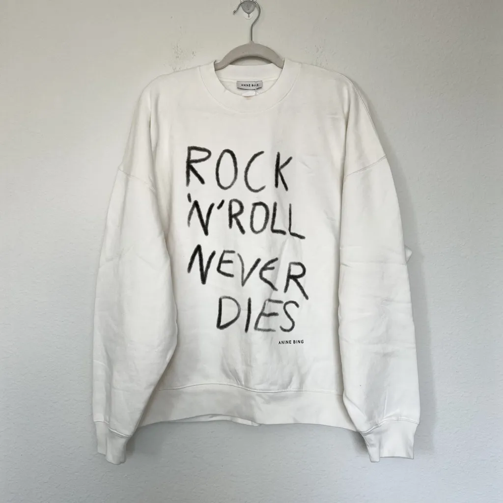 NWT Anine Bing Miles Rock N Roll Never Dies Sweatshirt in White - Image 3