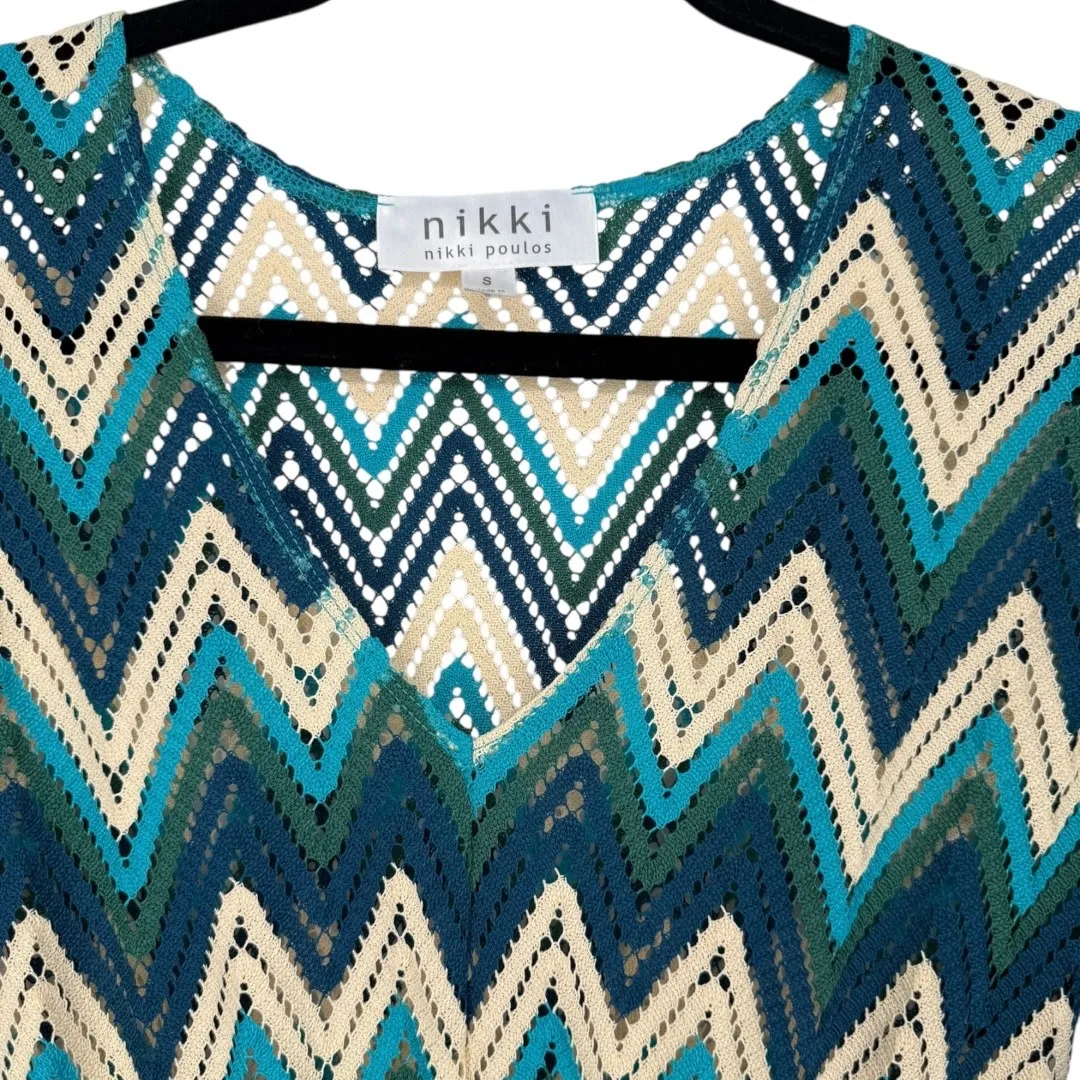 Nikki Poulos Crochet Knit Mini Dress Cover Up‎ Chevron Zig Zag Size Small Beachy - Image 4