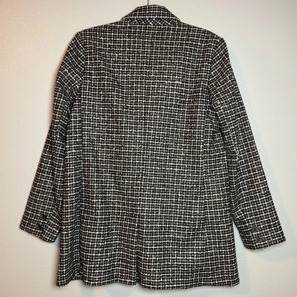 Old Navy Blazer Jacket Size Medium Brown Houndstooth 2 Button Wool Blend - Image 7