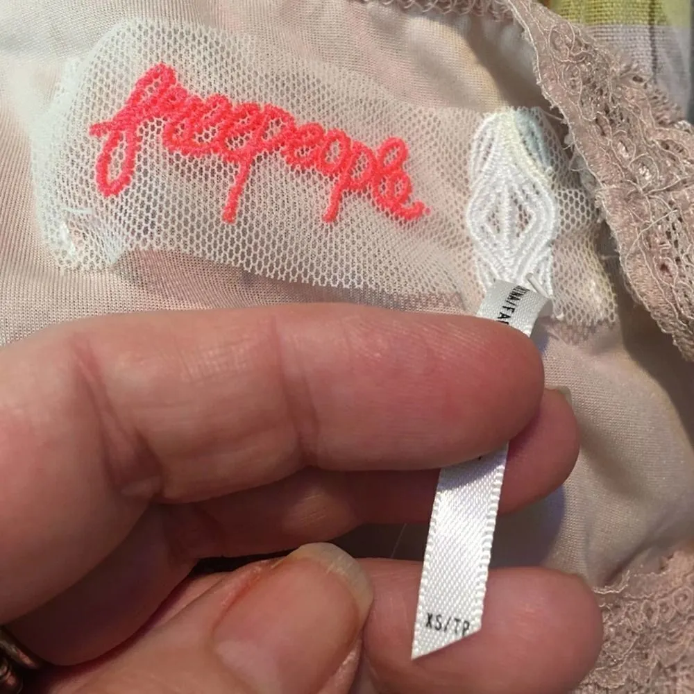 Free People Nude Mixed Mesh Bodycon Tan Dress XS - Image 8