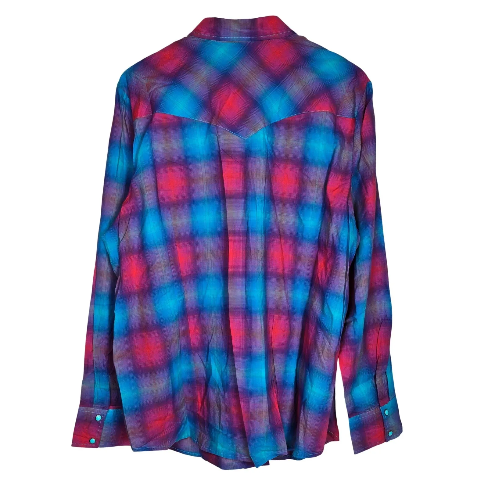 ROPER Western Plaid Snap Front Long Sleeve Shirt Ladies 3X Blue Pink Purple - Image 2