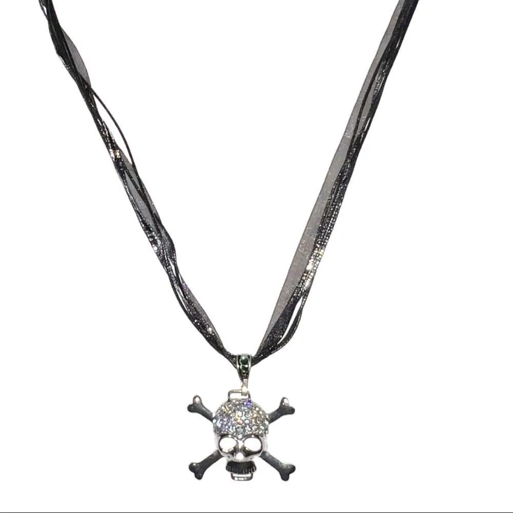 Nwot! Silver rhinestone skull and crossbones necklace! Silver - Image 5