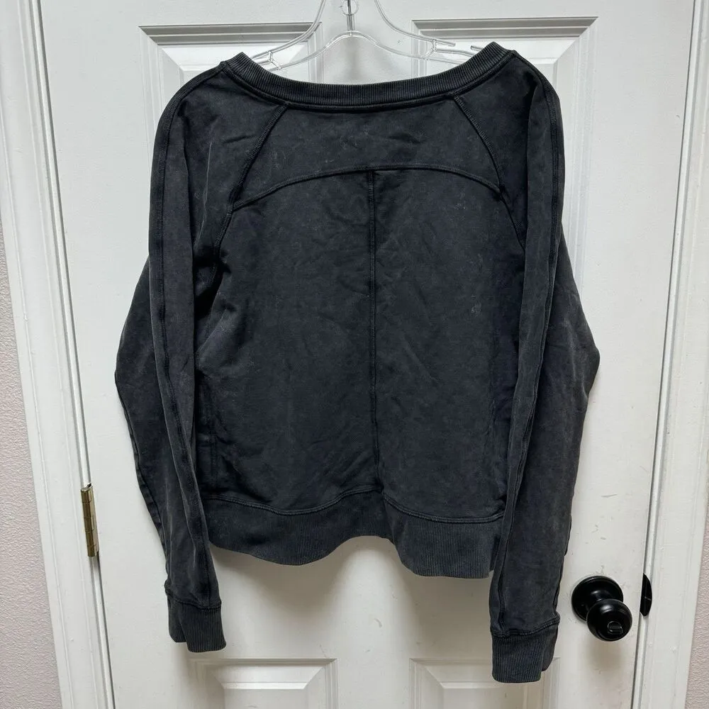 Lululemon Loop Back Crew Women's Sweatshirt Size 10 Black Acid Athletic Cropped - Image 2
